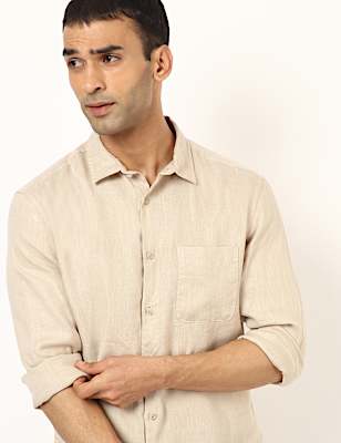 Pure Linen Plain Spread Collar Shirt