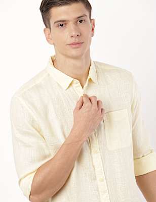 Pure Linen Plain Spread Collar Shirt