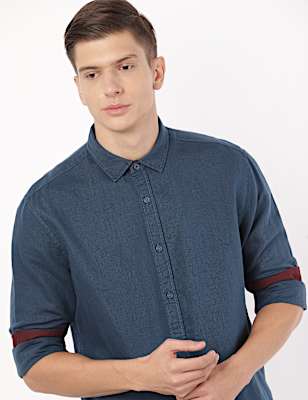 Linen Mix Plain Spread Collar Shirt