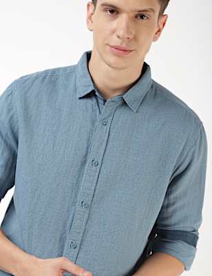Linen Mix Plain Spread Collar Shirt