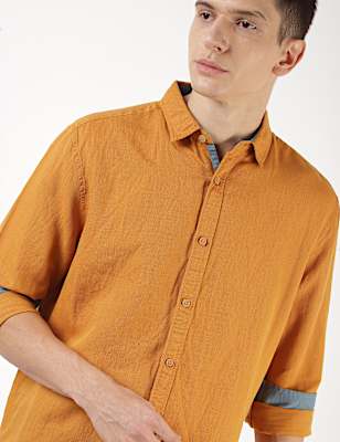 Linen Mix Plain Spread Collar Shirt