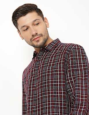 Linen Mix Checked Spread Collar Shirt