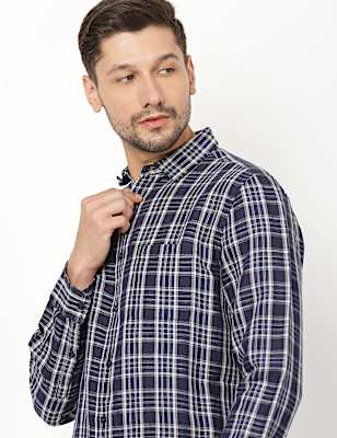 Linen Mix Checked Spread Collar Shirt