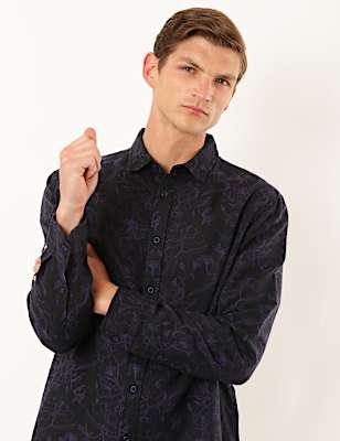 Linen Mix Printed Collar Neck Shirt