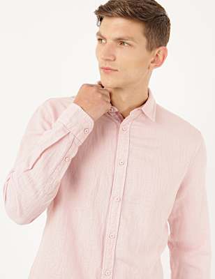 Linen Mix Plain Spread Collar Shirt