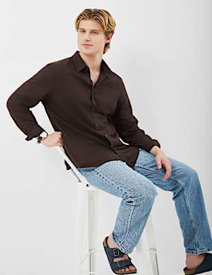 Classic Collar Linen Blend Shirt
