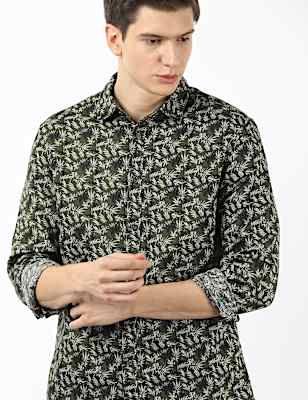 Linen Cotton Leaf Printed Shirt