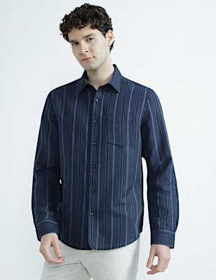Linen Rich Spread Collar Striped Shirt