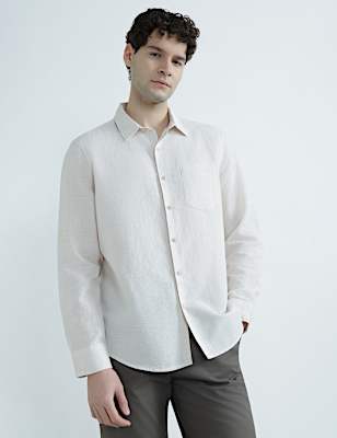 Linen Rich Spread Collar Check Shirt