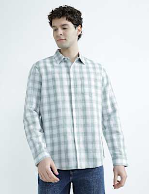 Linen Rich Spread Collar Check Shirt