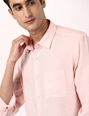 Linen Mix Plain Spread Collar Shirts