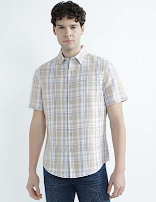 Linen Rich Checked Short Sleeve Shirt