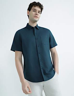 Linen Rich Spread Collar Plain Shirt