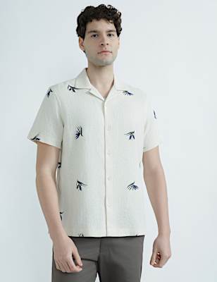 Linen Rich Cuban Collar Printed Shirt