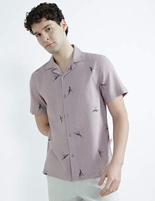 Linen Rich Cuban Collar Printed Shirt