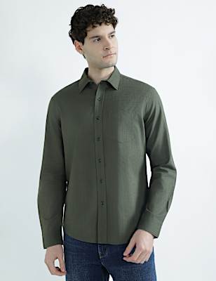 Pure Cotton Spread Collar Plain Shirt