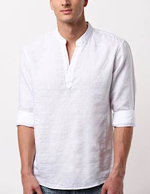 Linen Mix Half Placket Solid Shirt