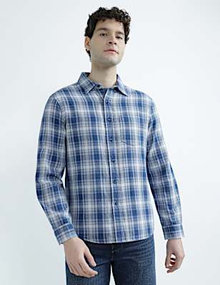 Pure Cotton Spread Collar Check Shirt