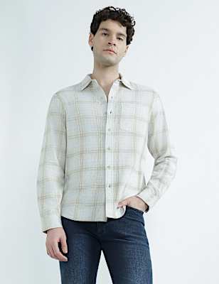 Pure Cotton Spread Collar Check Shirt
