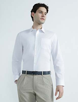 Cotton Rich Spread Collar Plain Shirt