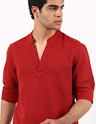 Linen Mix Half Placket Solid Shirt
