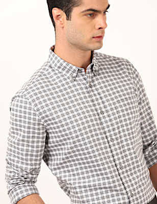 Pure Cotton Checked Spread Collar Shirt