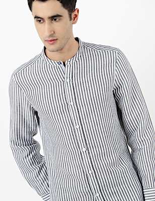 Linen Mix Vertical Striper Shirt