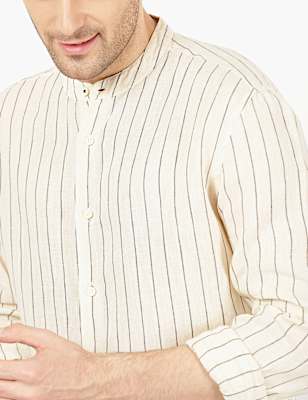 Pure Linen Grandad Collar Shirt