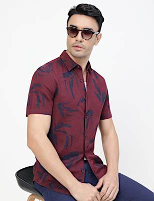 Linen Rich Abstract Spread Collar Shirt