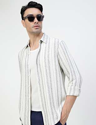 Viscose Rich Striped Spread Collar Shirt