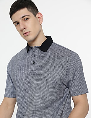 Pure Cotton Self Design Polo T-Shirt