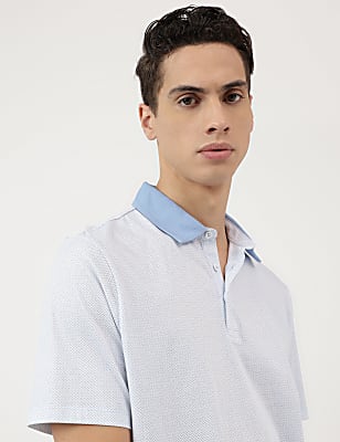 Pure Cotton Micro Print Polo Neck T-Shirt