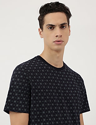 Cotton Rich Micro Print Round Neck T-Shirt