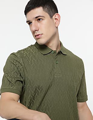 Cotton Rich Self Design Polo T-Shirt
