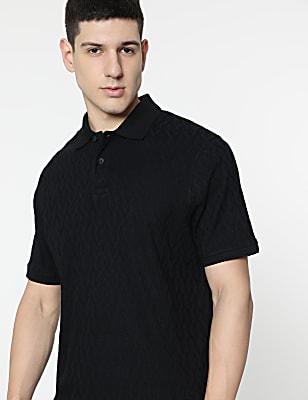 Cotton Rich Self Design Polo T-Shirt