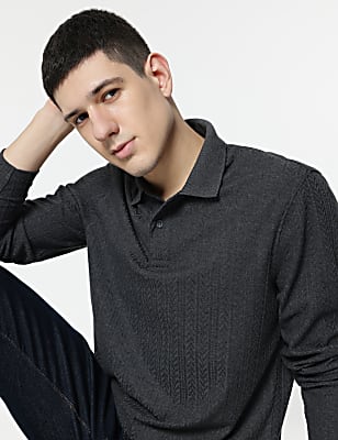 Cotton Rich Self Design Polo T-Shirt