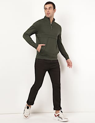 Viscose Mix Plain Stand Collar Sweatshirt
