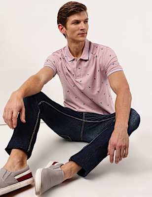 Pure Cotton Printed Polo Collar Polo Tshirt