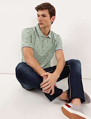 Pure Cotton Printed Polo Collar Polo Tshirt
