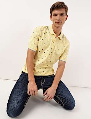 Pure Cotton Printed Polo Collar Polo Tshirt