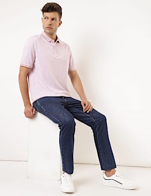 Pure Cotton Self Design Polo Collar T-shirt