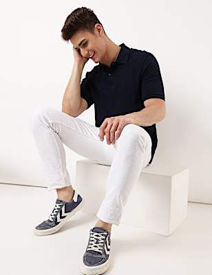 Pure Cotton Self Design Polo Collar T-shirt