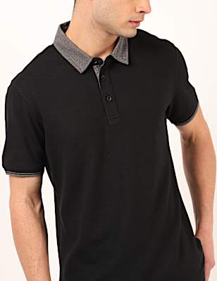 Pure Cotton Plain Polo Neck T-Shirt