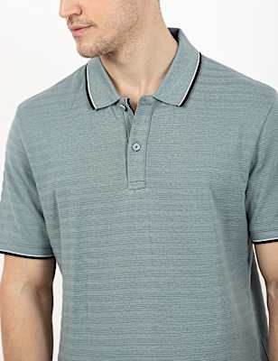 Pure Cotton Striped Polo Neck T-Shirt