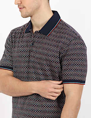 Pure Cotton Printed Polo Neck T-Shirt