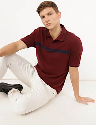 Pure Cotton Self Design Polo Neck T-Shirt