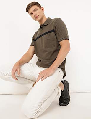 Pure Cotton Self Design Polo Neck T-Shirt