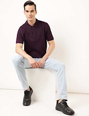 Pure Cotton Textured Polo Collar T-shirt
