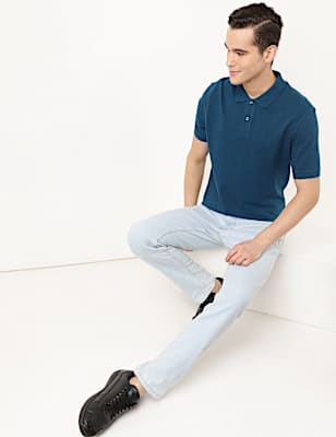 Pure Cotton Textured Polo Collar T-shirt