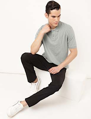 Pure Cotton Textured Polo Collar T-shirt